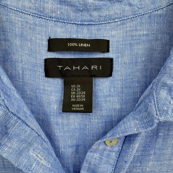 Tahari Plus Blue 100% Linen Sleeveless A-line Popover Collared Shirt Dress - Picture 4 of 5